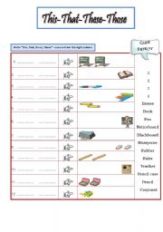 English Worksheet: Demonstrative This-These-That-Those SET II (class objects vocabulary)