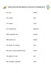 English worksheet: measurement terms