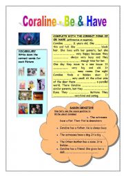English Worksheet: Coraline: To Be - To Have - Saxon Genitive