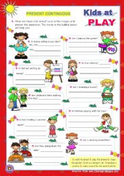 English Worksheet: Kids at play - Present Continuous - Yes/No Questions