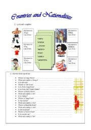 English Worksheet: countries and nationalities