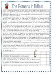 English Worksheet: Reading Comprehension Romans in Britain