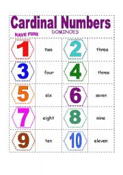 English Worksheet: CARDINAL NUMBERS DOMINOES (1-20)