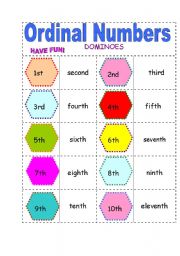 English Worksheet: ORDINAL NUMBERS DOMINOES (1ST-20TH)