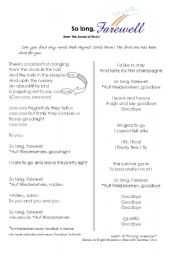 English Worksheet: So long, farewell song activity