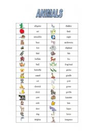 English Worksheet: Animals Pictionary