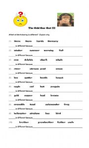 English worksheet: The odd one out