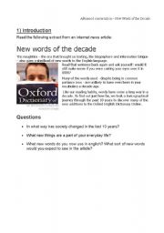 English Worksheet: New words of the decade