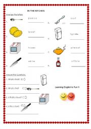 English Worksheet: In The Kitchen