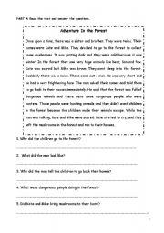 English Worksheet: ADVENTURE IN THE FOREST