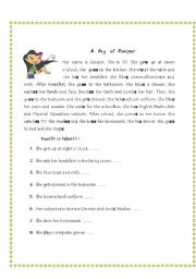 English Worksheet: A reading exercise based on present simple tense (daily routine)