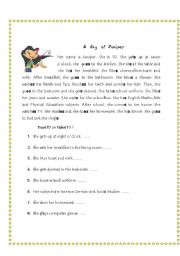 A reading exercise based on present simple tense (daily routine)