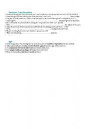 English Worksheet: Sentence Transformation