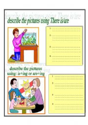 English Worksheet: there is/are and present continuous 