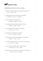 English worksheet: UP phrasal verb worksheet
