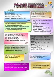 English Worksheet: tongue twisters