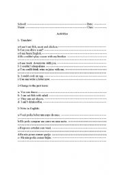 English worksheet: CAN - could