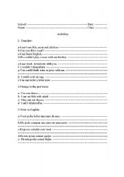 English Worksheet: CAN - could