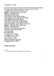 English Worksheet: Song Im eighteen