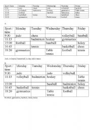 English worksheet: timetable in a sport center