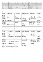 English Worksheet: timetable in a sport center