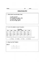 English Worksheet: Math Morning Work