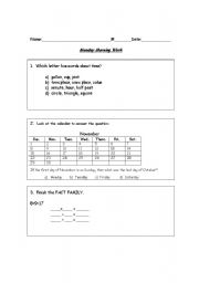 English worksheet: Math Morning Work