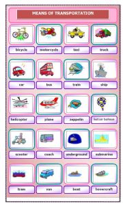 English Worksheet: Means of Transportation