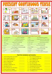 English Worksheet: Present Continuous Tense  (B/W included)