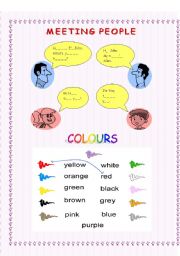 English Worksheet: Meeting People and Colours for STARTERS