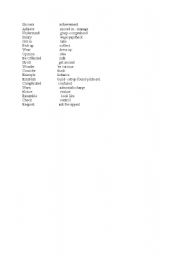 English Worksheet: some words wth ther meanngs