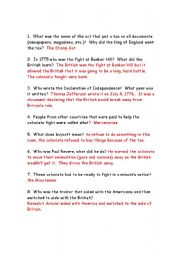 English worksheet: questions about the american revolution