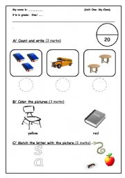 English worksheet: my class unit
