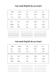 English worksheet: How much English do you know?