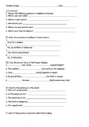 English Worksheet: Verb to be