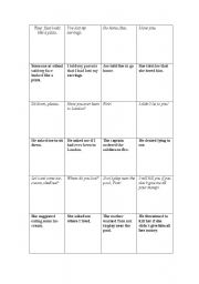 Reported speech games worksheets