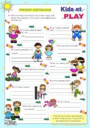 English Worksheet: Kids at play - Present Continuous - Yes/No Questions (2 - mostly every day actions)