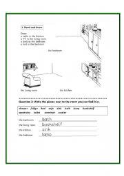 English worksheet: rooms in a house