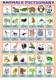 English Worksheet: animals pictionary