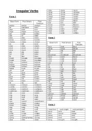 English Worksheet: irregular ver form