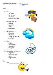 English worksheet: funny postcard from holiday