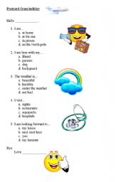 English Worksheet: funny postcard from holiday