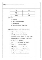 English worksheet: sentences with filling gaps using am . is . are