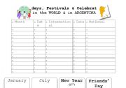 English worksheet: Holidays, Festivals and Celebrations in the World and in Argentina