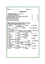 English Worksheet: Listening exam