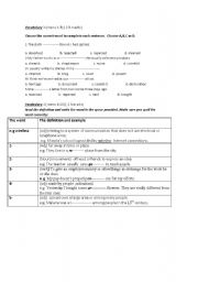 English Worksheet: vocabulary quiz