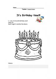 English worksheet: Birthday time!
