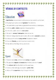 English Worksheet: Lists of vocabulary in context