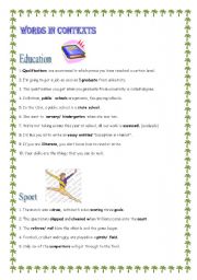 English worksheet: Lists of vocabulary in context