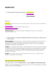 English worksheet: balance sheet 